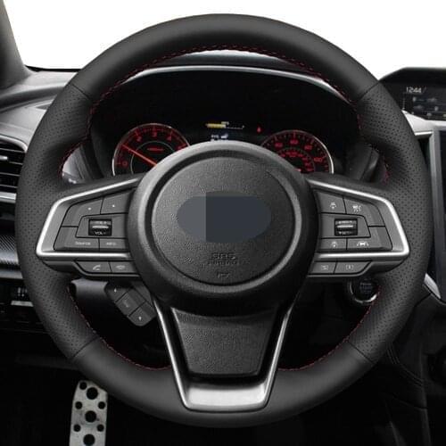 DIY Black Genuine Leather Car Accessories Steering Wheel Cover For Subaru Forester 2019 Ascent 2019 Crosstrek 2018-2019 Impreza