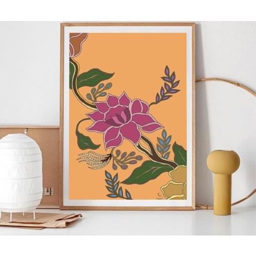 Batik Floral Colorful Canvas Poster Malaysian Treasure Traditional Flower Vintage Wall Art Painting Print Indonesian Decoration