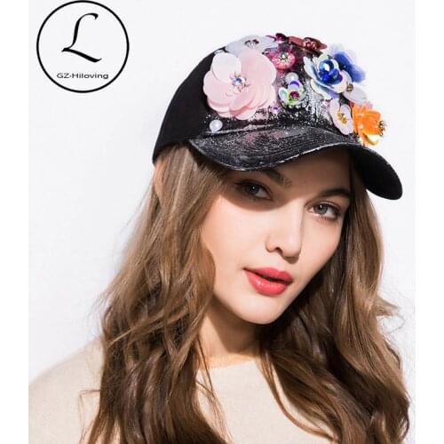 GZHILOVINGL 2019 Metallic Baseball Cap Women Flower Cap Casual Cotton Hat Solid Color Snapback Cap Hip Hop Bone Adjustable Hat