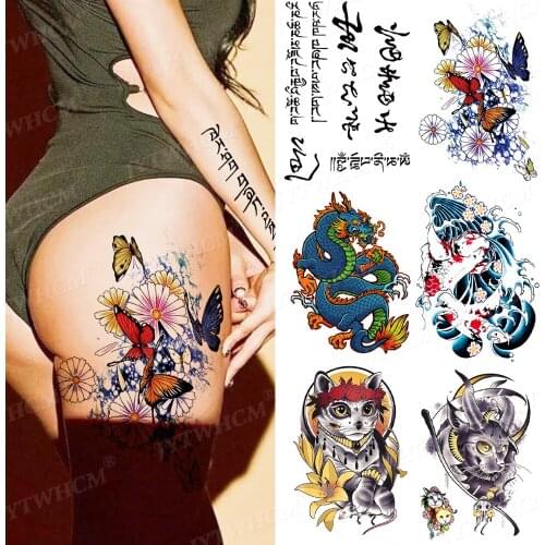 Color Butterfly Temporary Tattoo Sticker Cut Cat Animal Paired Tattoos Body Transfer Text Phrase Waterproof Mens Sleeve Tattoos