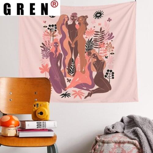 GREN Flower Plant Girls Hair Tapestry Wall Hanging Covering Rugs Background Cloth Beach Mat Blanket Art Bedroom Dorm Home Decor