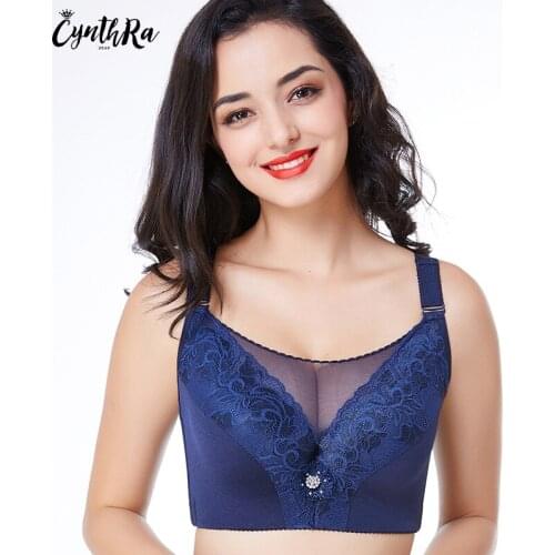 CYNTHRA Womens Bra Sexy Lace Large Plus Size Full Big Cup Beautiful Back Adjustment Thin Breatnable Ladies Underwear Lingerie
