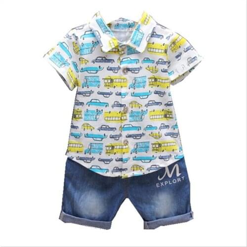 Kids Baby Cool Boy Summer Suits Wedding Gentleman Tops Shirt Shorts Outfits Pringting Car Causal Clothes Boys Suit Set 0-4 Years