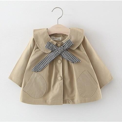 Baby Girls Trench Jackets Spring Autumn Toddler Kids Plaid Bow Windbreaker Coat Children Casual Outerwear
