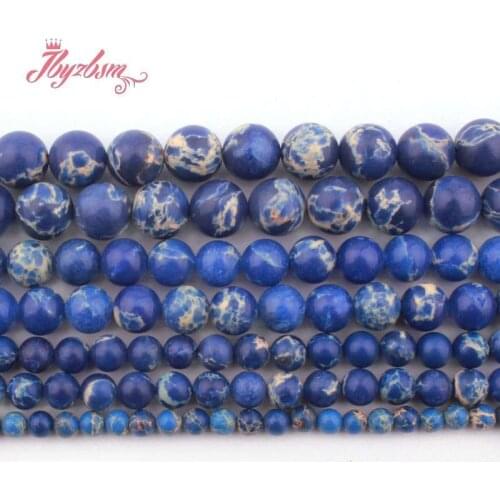 Blue Sea Sediment Imperial Jaspers Beads Round Smooth Stone Beads for DIY Necklace Bracelet Earring Jewelry Making Strand 15"