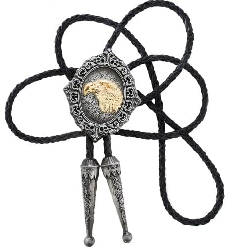 Western Bolo Tie for Women With Leather Rope Chain Gold Eagle Head Vintage Cowboy Bolo Neck Tie Mens Apprael Accessories