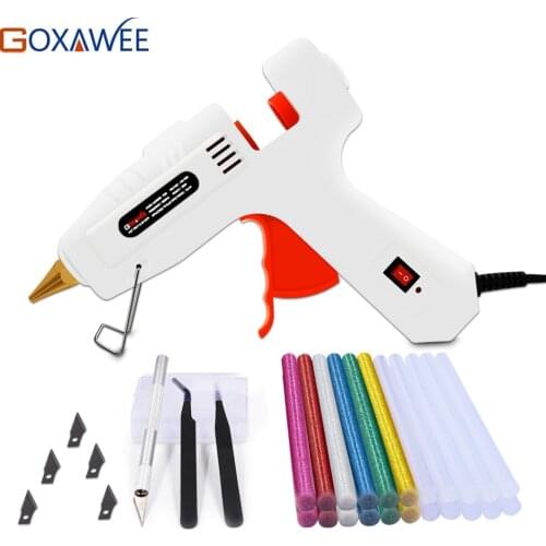 Goxawee Professional Hot Melt Glue Gun Set with 22pcs hot glue gun sticks copper nozzles and stand knives for DIY Repair tools