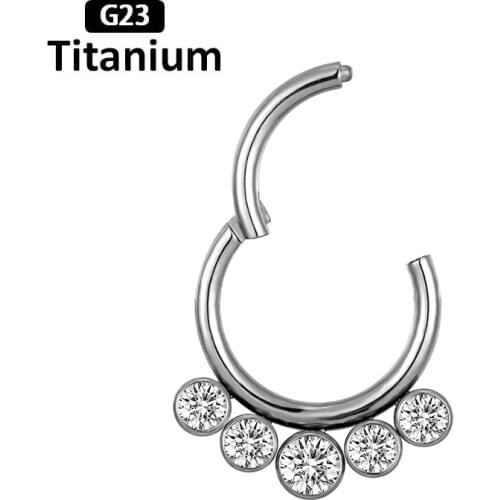1PS G23 Titanium High quality Zircon stone Hight Segment Clicker Ring Nose Septum Jewelry Earrings Septum Ring Fashion Piercing