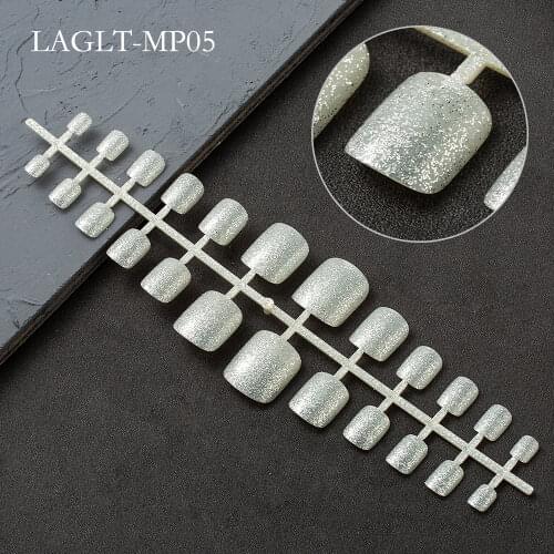 Lamemoria 24tips Shiny Articficial Salon Fake Toe Nails Press on False Toenails for Design Full Cover Foot Tips Manicure Tool