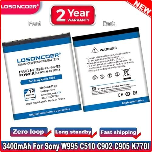 LOSONCOER 3300mAh BST-38 For SONY ERICSSON C510 C902 C905 C905a K770 K770i K580 K850i K858 R300 R306 S312 S500 T658 W580 W580i