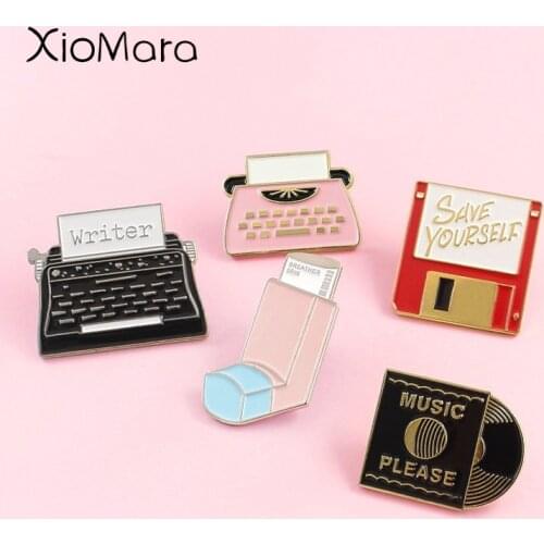 Cartoon Daily Supplies Enamel Pins Classic CD Breather Inhaler Memory Card Printer Fax Machine Brooches Denim Collar Badge Pins