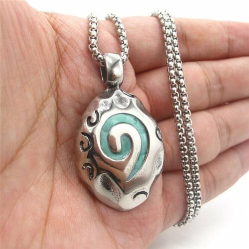 Mens Stainless Steel Native Indian Tribal Flint Spiral Pendant Necklace
