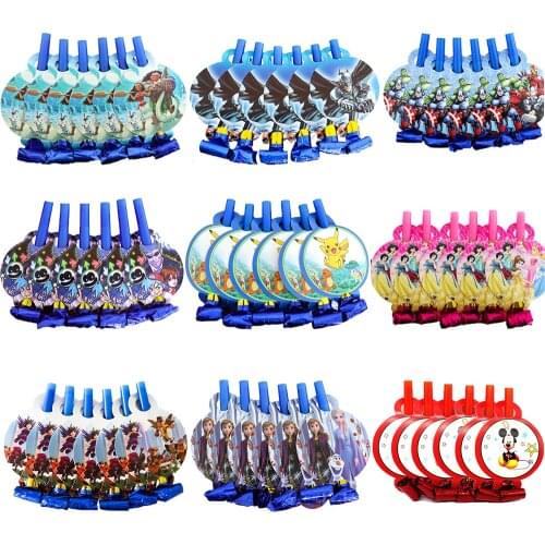 8pcs/lot Disney Minnie Mouse Theme Birthday Blowouts Party Noise Maker Kids Toy Paper Minnie Blowout Wedding Decoration Supplies