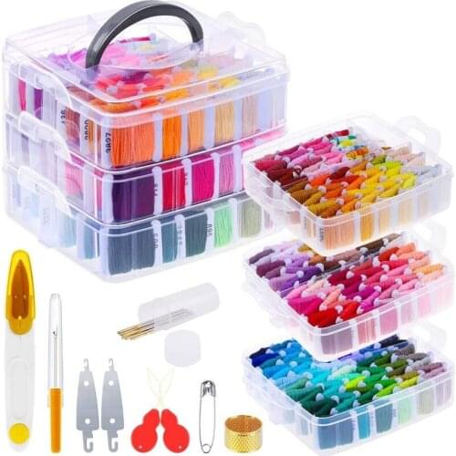 Embroidery Floss Set 204 Colors Cross Stitch Bracelets Thread with Floss Bins DIY Hand-Woven Embroidery Material Tool Set