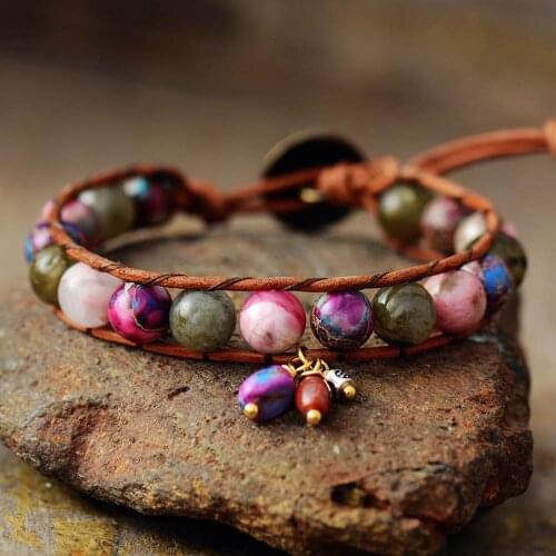 New Bohemian Leather Wrap Bracelet Natural Stone Charm Weaving Wristband Cuff Bracelets Jewelry Holiday Gifts for Women