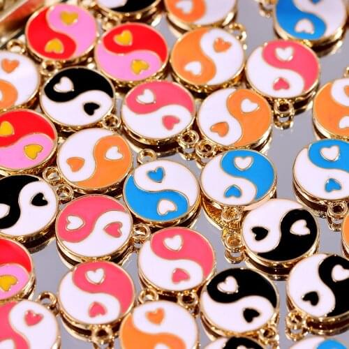 New Multicolor Drop Oil Cute Enamel Yin Yang Bagua Charms Golden Metal Tai Chi Bagua Pendant For Earring Jewelry DIY Accessories