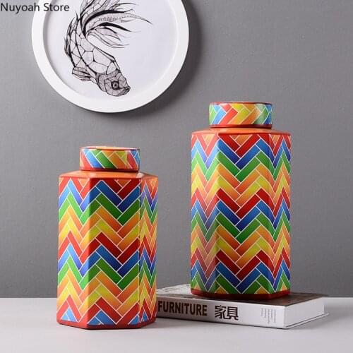 Rainbow Ceramic Storage Tank Modern Minimalist Desktop Decoration Creative Crafts Living Room Storage Tank Wedding Decoration