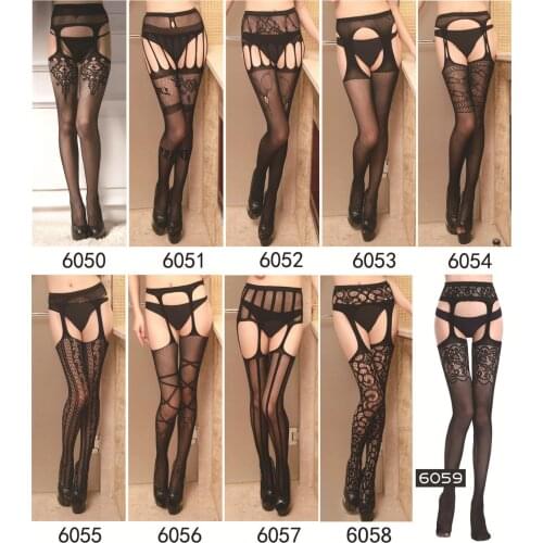 Sexy Stockings Women Embroidery Open Crotch Pantyhose Popular Female Black Lace Garter Lingerie Tights
