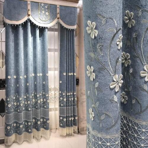 Chenille embossed embroidery high-end atmosphere living room bedroom curtain landing finished shading clear new style curtains