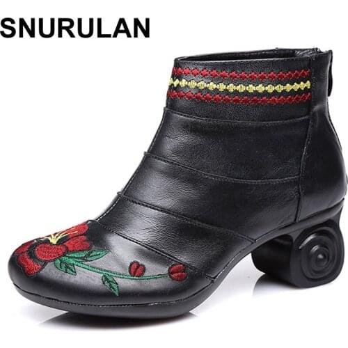 SNURULAN Handmade Women Shoes Genuine Leather Women Boots Spring Autumn Vintage Ankle Boots Flat Bootie Botas Mujer