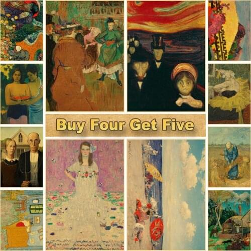 Modern Home Decor Famous Painting Poster Vintage Kraft Paper Poster Wall Art Pictures Living Room Bedroom Bar Cafe Decoration