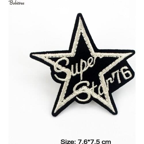 White Super Star Embroidered Patches Iron on Badges for Cloth Handmade Stickers Fabric DIY Jacket Jeans Decoration