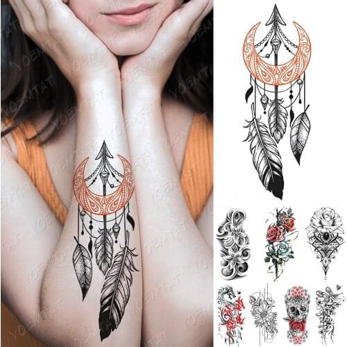 Waterproof Temporary Tattoo Sticker Feather Dream Catcher Arrow Tattoos Rose Dragon Body Art Arm Fake Sleeve Tatoo Women Men