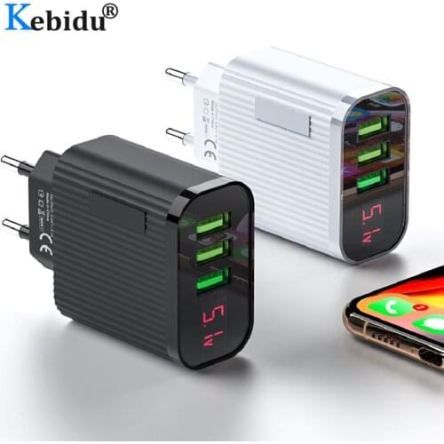 Digital Display USB Charger 3 Port 3A Max Smart Fast Charger Phone Travel Wall Charger Adapter EU Plug For iPhone Samsung Xiaom