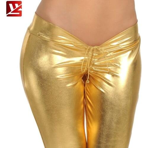 MEISE Plus Size PU Shiny Bandage Pencil Pants Hip-pop Low Waist Leggings Hot Pants Capris Moto & Biker Stage Wear For Women F65