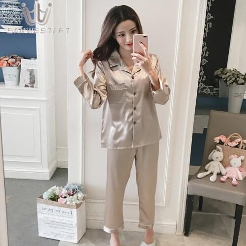 Women Silk Pajama Sets Satin Pyjama Sleepwear Long Sleeve Large Size Fashion Pajamas for girl Nightwear Suit Home New 2021 PJS