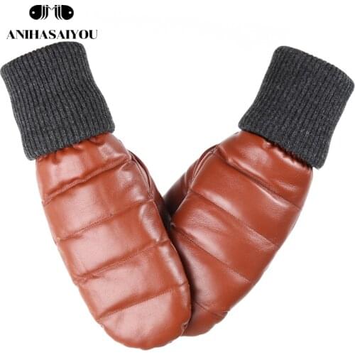 Real sheepskin Genuine Leather womens mittens,Keep warm mittens womens winter,Thicken color womens leather gloves-7032