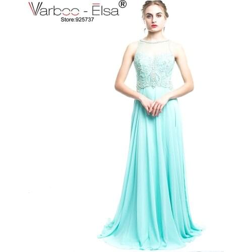 VARBOO_ELSA Luxury Beading Prom Dress Long Sexy See Through Light Green Chiffon A-Line Evening Dress robe de soiree longue 2017