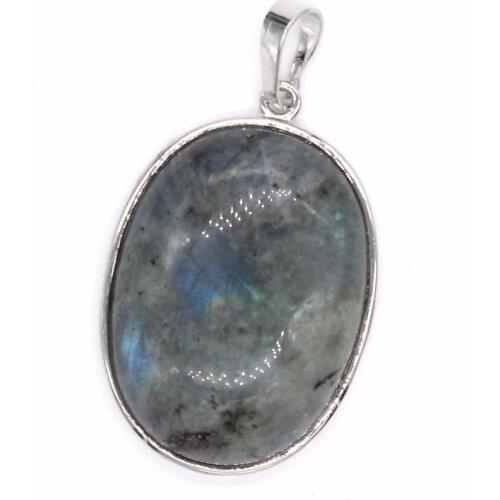 100-Unique Simple Style Silver Plated Oval Shape Pendant Fashion Labradorite Stone Jewelry