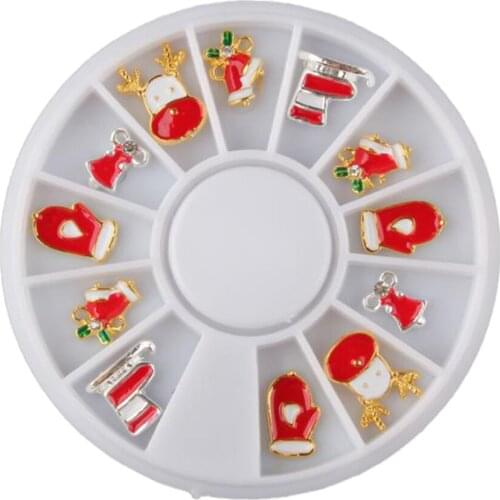 12Pcs Christmas Design Nail Art Tips Decoration Alloy Jewelry Gift Wheel
