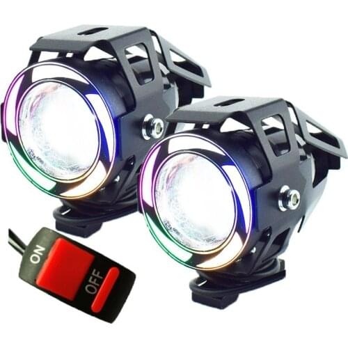 12V Motorcycle LED Headlight U7 Moto Lights For Scooter Motorbike Fog Lamp Angel Devil eyes LED External Flashing warning Light
