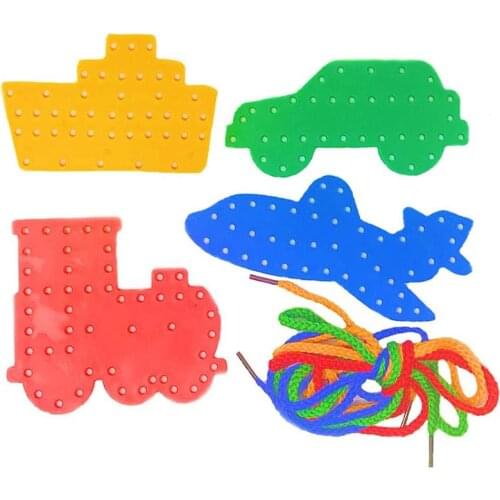 4Pcs/Set Children Montessori Animals Shape Lacing Board Game Wooden Toddler Sew On Threading Toy Set Kids Educational Toys