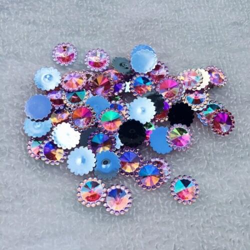 80pcs/lot 12mm Color AB Crystal Round Design Acrylic Glitter Rhinestones Manicure Tips Charms 3D Nail Art -B114