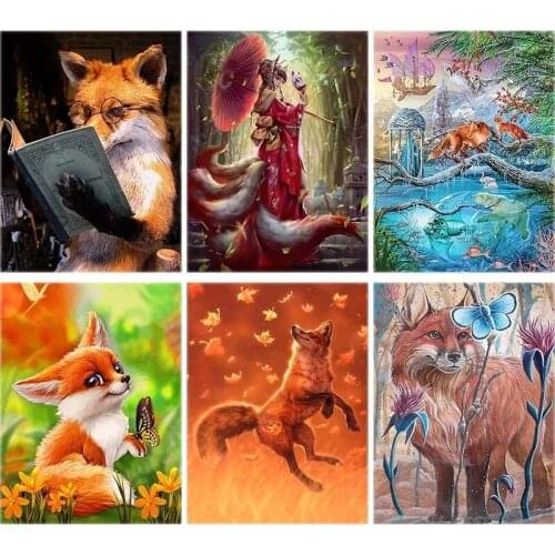 Full 5d Diy Diamond Painting Fox Animal Diamant Painting Scenery Diamond Embroidery Cartoon Girl Crystal Home Decor Kid Gift