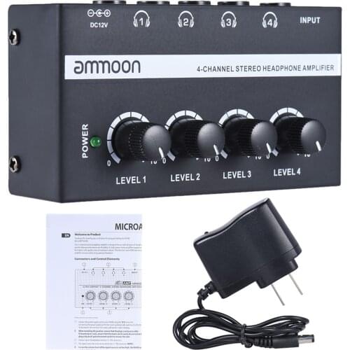 Ammoon Headphone Amplifier HA400 Ultra-compact 4 Channels Mini Audio Stereo Headphone Amplifier with Power Adapter sound mixer