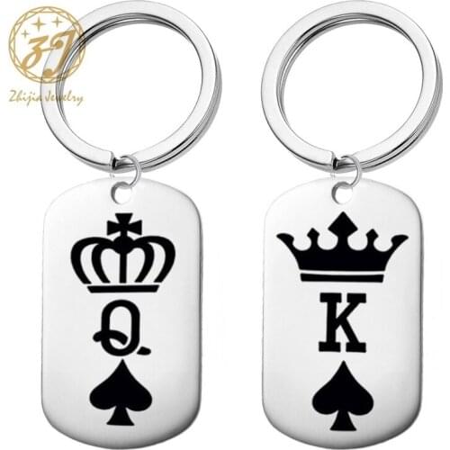 Zhijia Stainless Steel Handmade Silver Color Letters K &Q Carved Charms Keychain Letters Customized Heart Key Chains