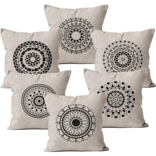 Mandala Pattern Black Decorative Linen Throw Pillow Case 45x45 40*40 Cushion Cover Car Decor Home Decoration Sofa Pillowcase