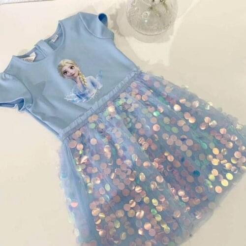 Childrens Clothes 2020 New Summer Cotton Small and Medium-sized Girls Frozen Sequins European and American Style Dress