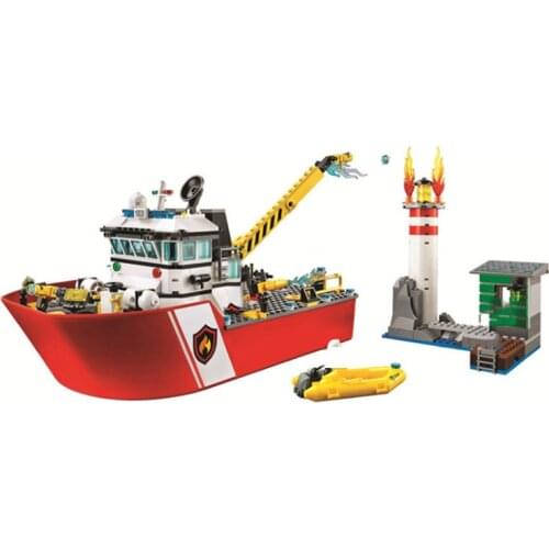 IN STOCK NO BOX 40019 marine fire boat rescue team building block toys childrens gift support drop shipping 461PCS