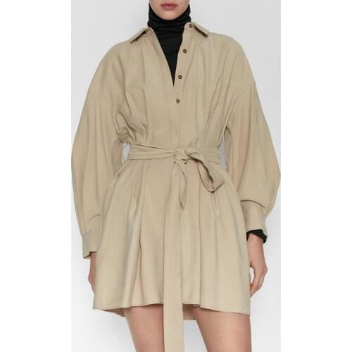 Elegant Bow Empire Slim Party Dress Casual Full Sleeve Ruffles Maix Women Dresses 2020 Summer Above Knee, Mini Turn-down Collar