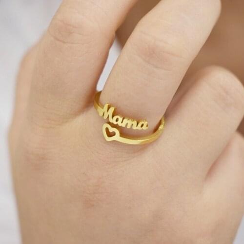 It sells well in Europe and America.Vintage letters Mama ring Female personality simple heart ring Mothers Day gift
