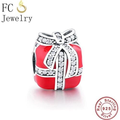 FC Jewelry Fit Original Charm Bracelet 925 Sterling Silver Zirconia Ribbon Red Enamel Gift Box Bead For Making Berloque 2020