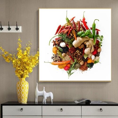 Vegetable Grains Spices Spoon Peppers Canvas Painting Cuadros Posters and Prints Wall Art Kitchen Food Picture Living Room Decor