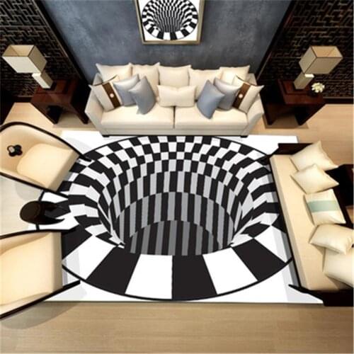 3d Print Carpet Luxury Carpet Floor Mat Rug White Black Abstract Geometric Optical Illusion Living Room Bedroom Rug Mats 6 Sizes