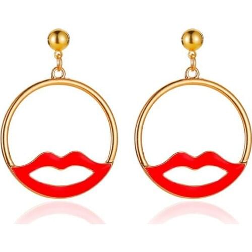 Exaggerated Lip Shape Earrings Vintage Hip Hop Round Drop Earrings For Women Earing Jewelry Earings Gold Silver Color Earring