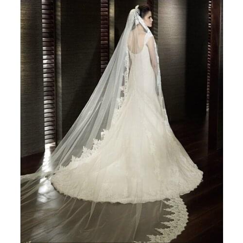 3 Meter White Ivory Cathedral Wedding Sails Long Edge Lace Bridal Veil with Comb Wedding Accessories